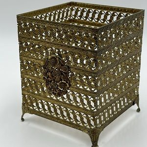 Vintage Gold Metal Floral Tissue Box